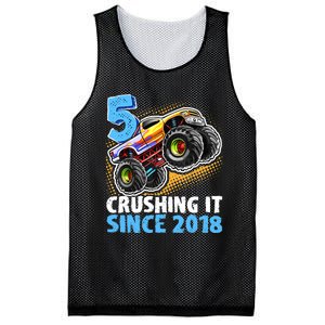 5 Crushing It Since 2018 Monster Truck 5th Birthday Boy Mesh Reversible Basketball Jersey Tank