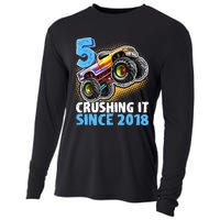 5 Crushing It Since 2018 Monster Truck 5th Birthday Boy Cooling Performance Long Sleeve Crew