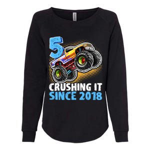 5 Crushing It Since 2018 Monster Truck 5th Birthday Boy Womens California Wash Sweatshirt