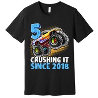 5 Crushing It Since 2018 Monster Truck 5th Birthday Boy Premium T-Shirt