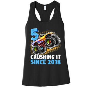 5 Crushing It Since 2018 Monster Truck 5th Birthday Boy Women's Racerback Tank