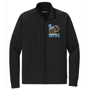 5 Crushing It Since 2018 Monster Truck 5th Birthday Boy Stretch Full-Zip Cadet Jacket