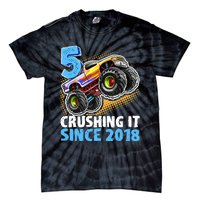 5 Crushing It Since 2018 Monster Truck 5th Birthday Boy Tie-Dye T-Shirt