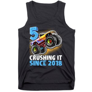 5 Crushing It Since 2018 Monster Truck 5th Birthday Boy Tank Top