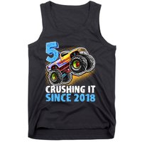 5 Crushing It Since 2018 Monster Truck 5th Birthday Boy Tank Top