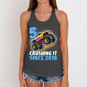 5 Crushing It Since 2018 Monster Truck 5th Birthday Boy Women's Knotted Racerback Tank