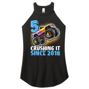 5 Crushing It Since 2018 Monster Truck 5th Birthday Boy Women's Perfect Tri Rocker Tank