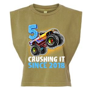 5 Crushing It Since 2018 Monster Truck 5th Birthday Boy Garment-Dyed Women's Muscle Tee