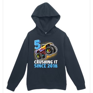 5 Crushing It Since 2018 Monster Truck 5th Birthday Boy Urban Pullover Hoodie