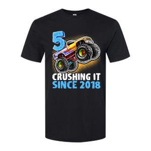 5 Crushing It Since 2018 Monster Truck 5th Birthday Boy Softstyle CVC T-Shirt