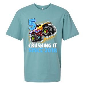 5 Crushing It Since 2018 Monster Truck 5th Birthday Boy Sueded Cloud Jersey T-Shirt