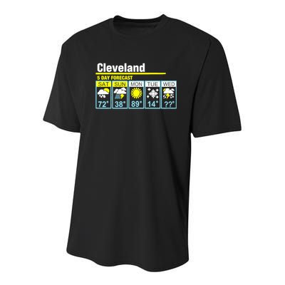 5 Day Forecast Funny Cleveland Youth Performance Sprint T-Shirt