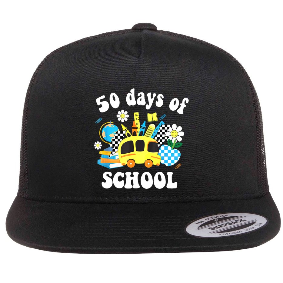 50 Days Of School 50th Day Of School Flat Bill Trucker Hat