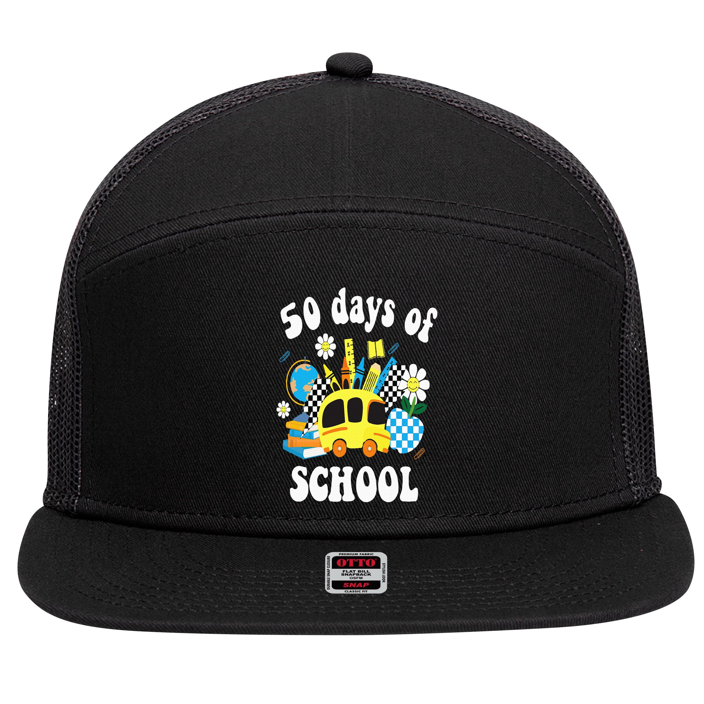 50 days of school 50th day of school 7 Panel Mesh Trucker Snapback Hat