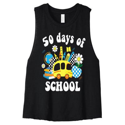 50 days of school 50th day of school Women's Racerback Cropped Tank