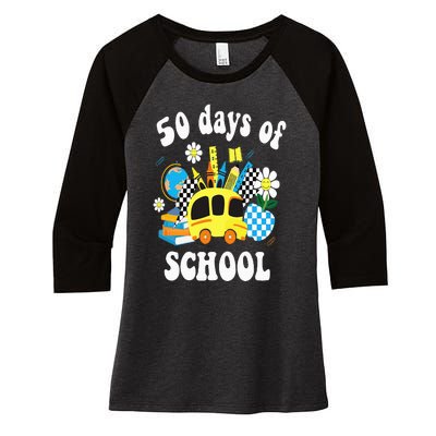 50 days of school 50th day of school Women's Tri-Blend 3/4-Sleeve Raglan Shirt