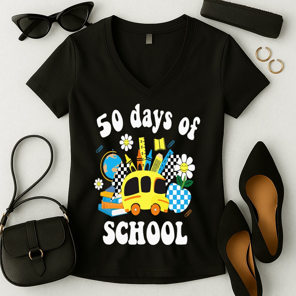 50 days of school 50th day of school Women's V-Neck T-Shirt