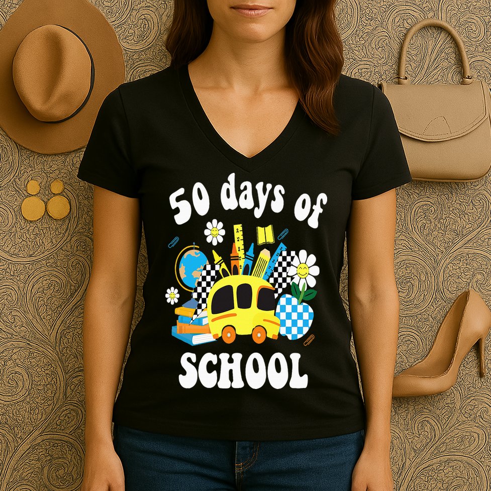 50 days of school 50th day of school Women's V-Neck T-Shirt