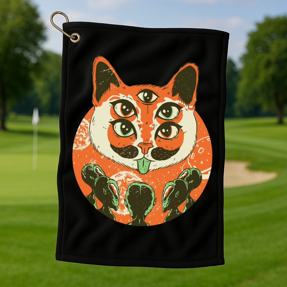 5 Eyed Alien Cat Golf Towel