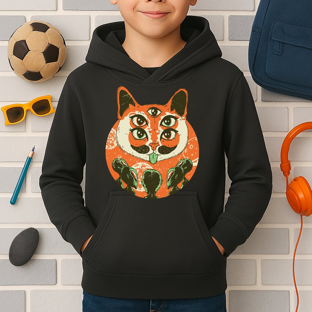 5 Eyed Alien Cat Kids Hoodie