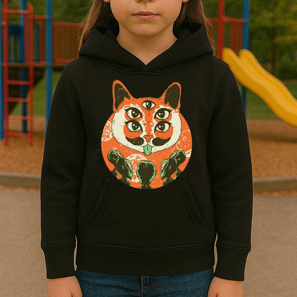 5 Eyed Alien Cat Kids Hoodie