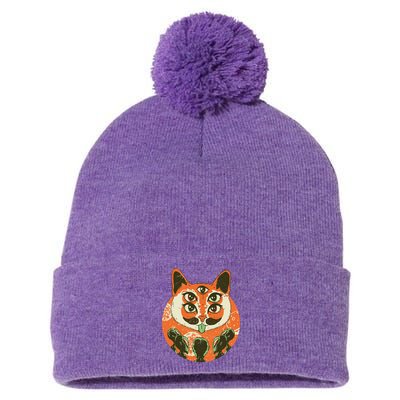 5 Eyed Alien Cat Pom Pom 12in Knit Beanie