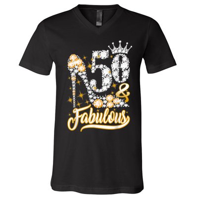 50 & Fabulous 50 Years Old 50th Birthday Diamond Crown Shoes V-Neck T-Shirt