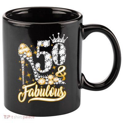 50 & Fabulous 50 Years Old 50th Birthday Diamond Crown Shoes 11oz C Handle Ceramic Mug