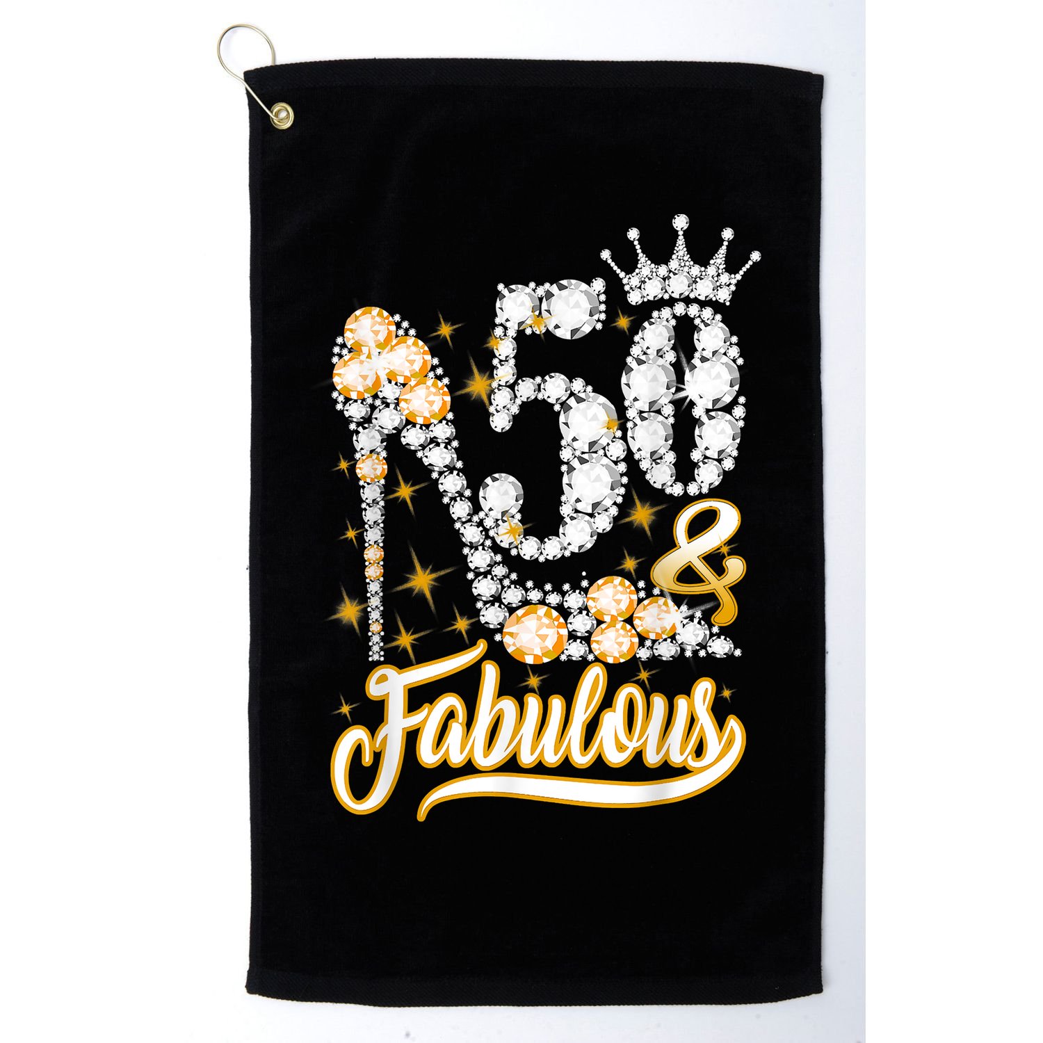 50 & Fabulous 50 Years Old 50th Birthday Diamond Crown Shoes Golf Towel