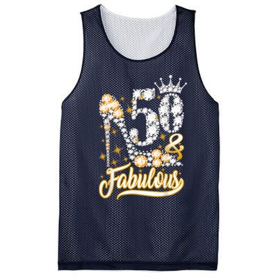 50 & Fabulous 50 Years Old 50th Birthday Diamond Crown Shoes Mesh Reversible Basketball Jersey Tank