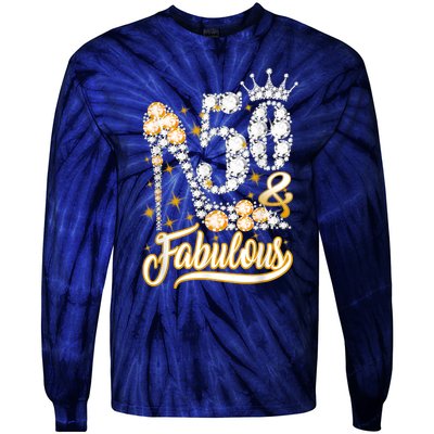 50 & Fabulous 50 Years Old 50th Birthday Diamond Crown Shoes Tie-Dye Long Sleeve Shirt