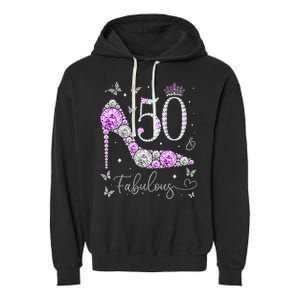 50 & Fabulous 50th Birthday 50 Years Old Ladies Garment-Dyed Fleece Hoodie