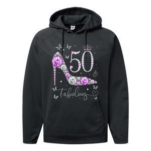 50 & Fabulous 50th Birthday 50 Years Old Ladies Performance Fleece Hoodie