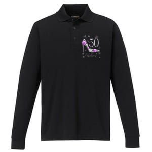 50 & Fabulous 50th Birthday 50 Years Old Ladies Performance Long Sleeve Polo