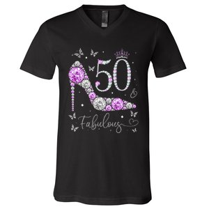 50 & Fabulous 50th Birthday 50 Years Old Ladies V-Neck T-Shirt