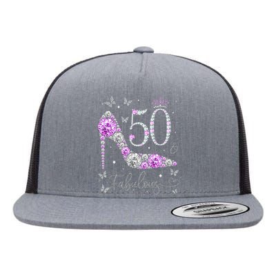 50 & Fabulous 50th Birthday 50 Years Old Ladies Flat Bill Trucker Hat