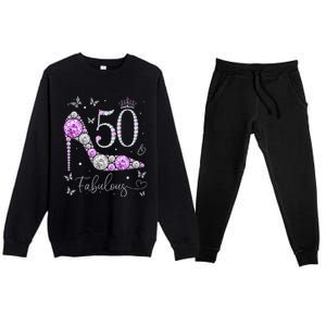 50 & Fabulous 50th Birthday 50 Years Old Ladies Premium Crewneck Sweatsuit Set