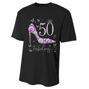 50 & Fabulous 50th Birthday 50 Years Old Ladies Performance Sprint T-Shirt