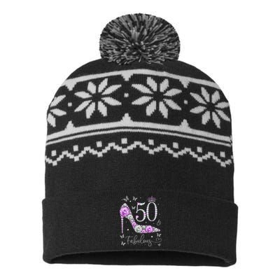 50 & Fabulous 50th Birthday 50 Years Old Ladies USA-Made Snowflake Beanie