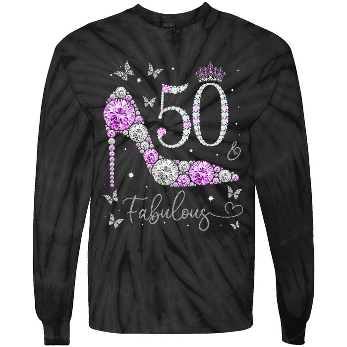 50 & Fabulous 50th Birthday 50 Years Old Ladies Tie-Dye Long Sleeve Shirt