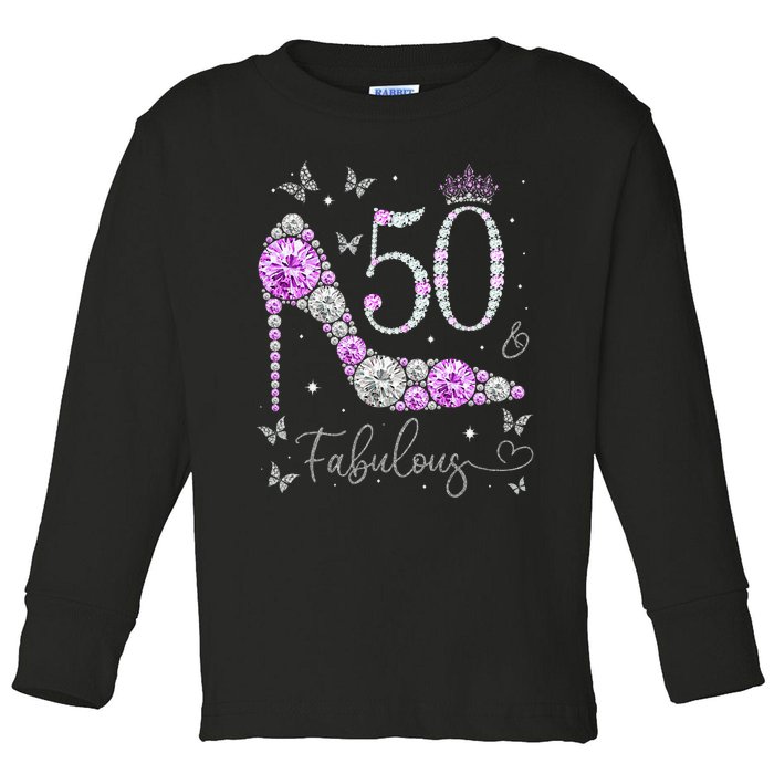 50 & Fabulous 50th Birthday 50 Years Old Ladies Toddler Long Sleeve Shirt