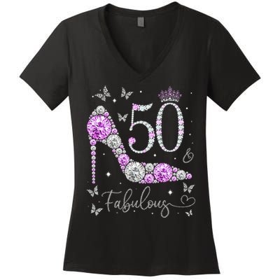 50 & Fabulous 50th Birthday 50 Years Old Ladies Women's V-Neck T-Shirt