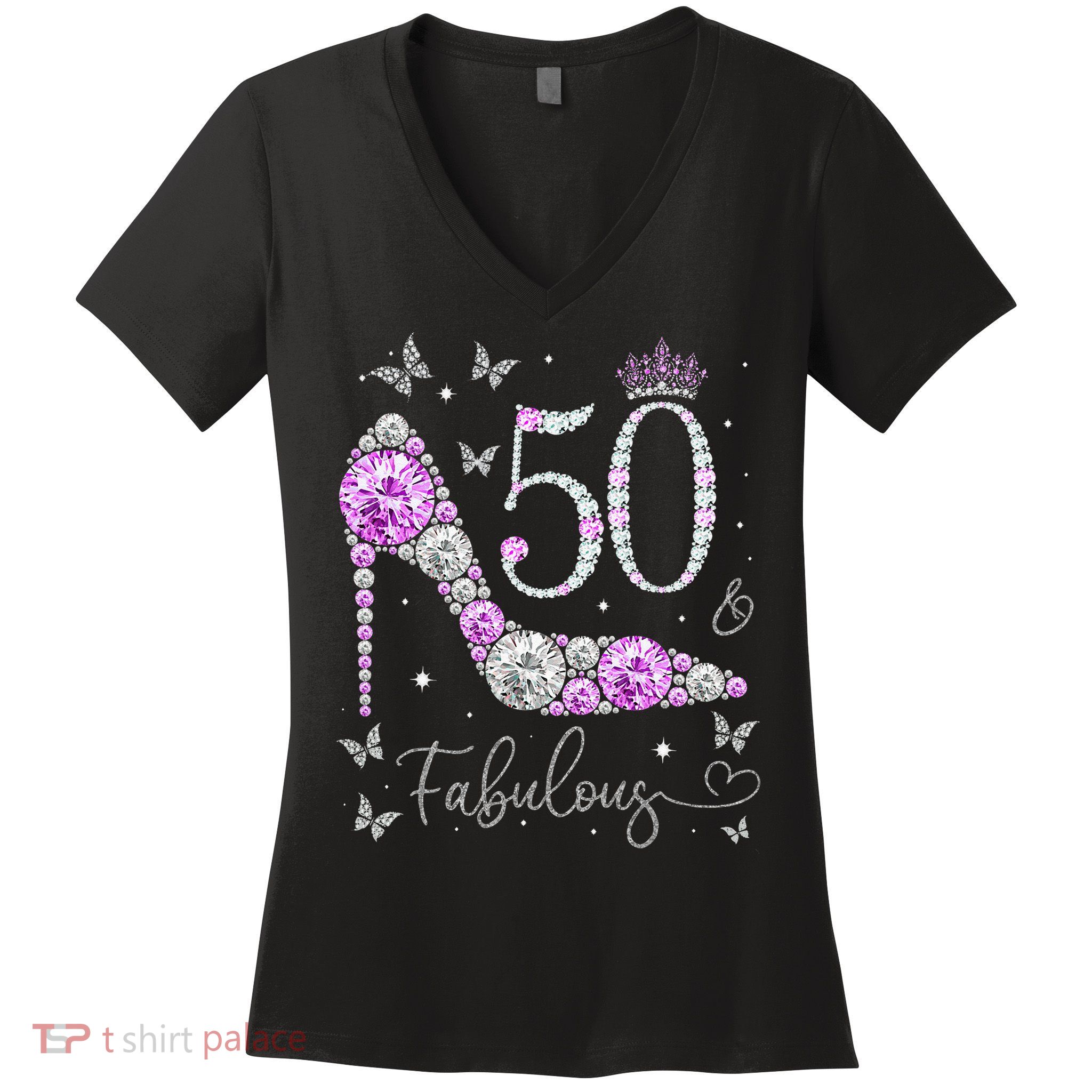 50 & Fabulous 50th Birthday 50 Years Old Ladies Women's V-Neck T-Shirt