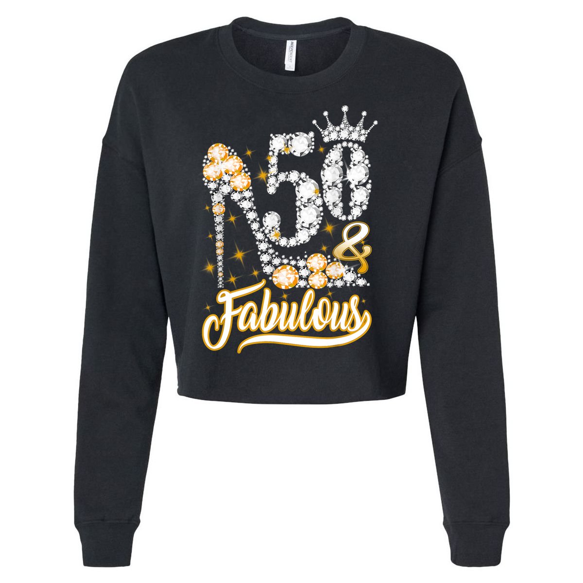 50 & Fabulous 50 Years Old 50th Birthday Diamond Crown Shoes Cropped Pullover Crew