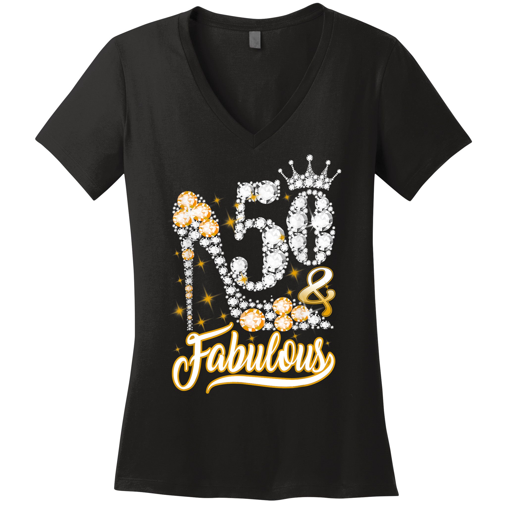 50 & Fabulous 50 Years Old 50th Birthday Diamond Crown Shoes Women's V-Neck T-Shirt