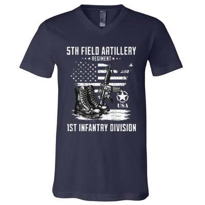 5th Field Artillery Regiment Veteran Military Distressed V-Neck T-Shirt