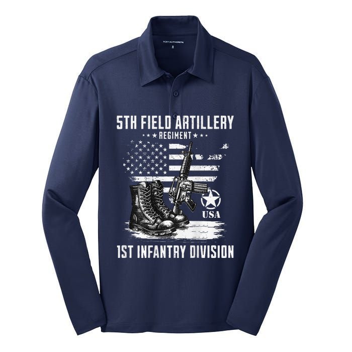 5th Field Artillery Regiment Veteran Military Distressed Silk Touch Performance Long Sleeve Polo