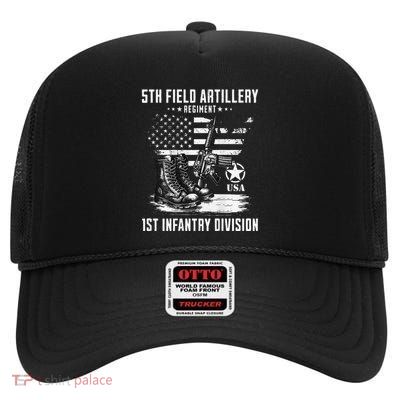 5th Field Artillery Regiment Veteran Military Distressed High Crown Mesh Back Trucker Hat