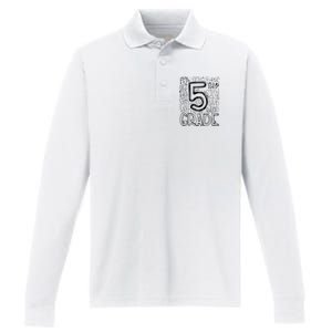 5th Fifth Grade Typography Team Teacher Back To School Performance Long Sleeve Polo