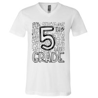 5th Fifth Grade Typography Team Teacher Back To School V-Neck T-Shirt